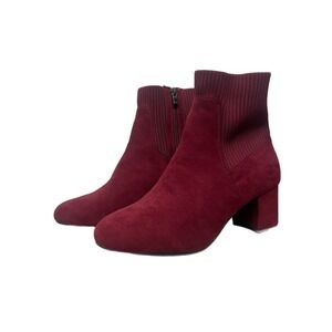 Penningtons Penn Womens 10WW Burgundy Faux Suede Knit Collar Block Heel Booties